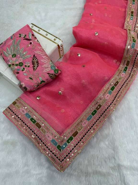 712 COLOUR BY ASLIWHOLESALE DESIGNER PURE ORGANZA SILK EMBROIDERY SAREES-00285