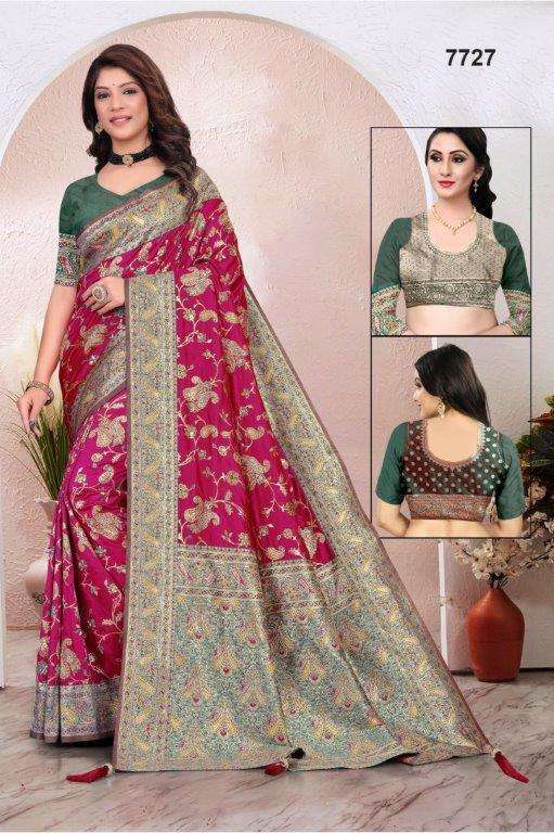 7727 COLOUR BY ASLIWHOLESALE DESIGNER PURE BANARASHI SILK EMBROIDERY SAREES-00103