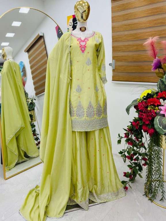 9023 COLOUR BY ASLIWHOLESALE DESIGNER PURE CHINNON SILK EMBROIDERY DRESSES-00267