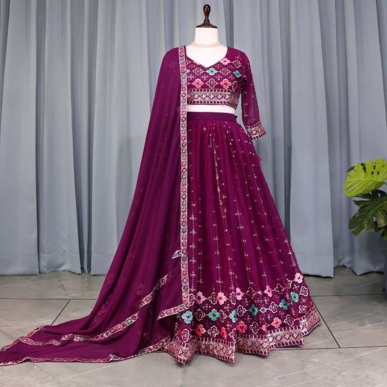 9029 COLOUR BY ASLIWHOLESALE DESIGNER PURE HEAVY GEORGETTE LEHENGA-00135