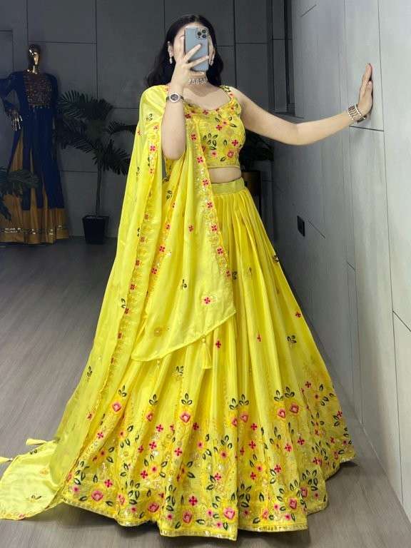 9034 COLOUR BY ASLIWHOLESALE DESIGNER PURE CHINON SULB LEHENGA-00135