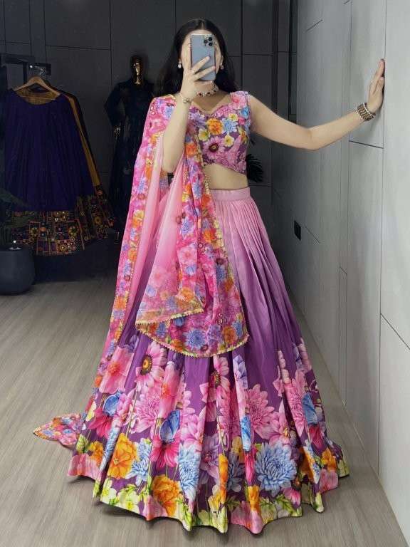 9043 COLOUR BY ASLIWHOLESALE DESIGNER PURE CHINON PRINTED LEHENGA-00135