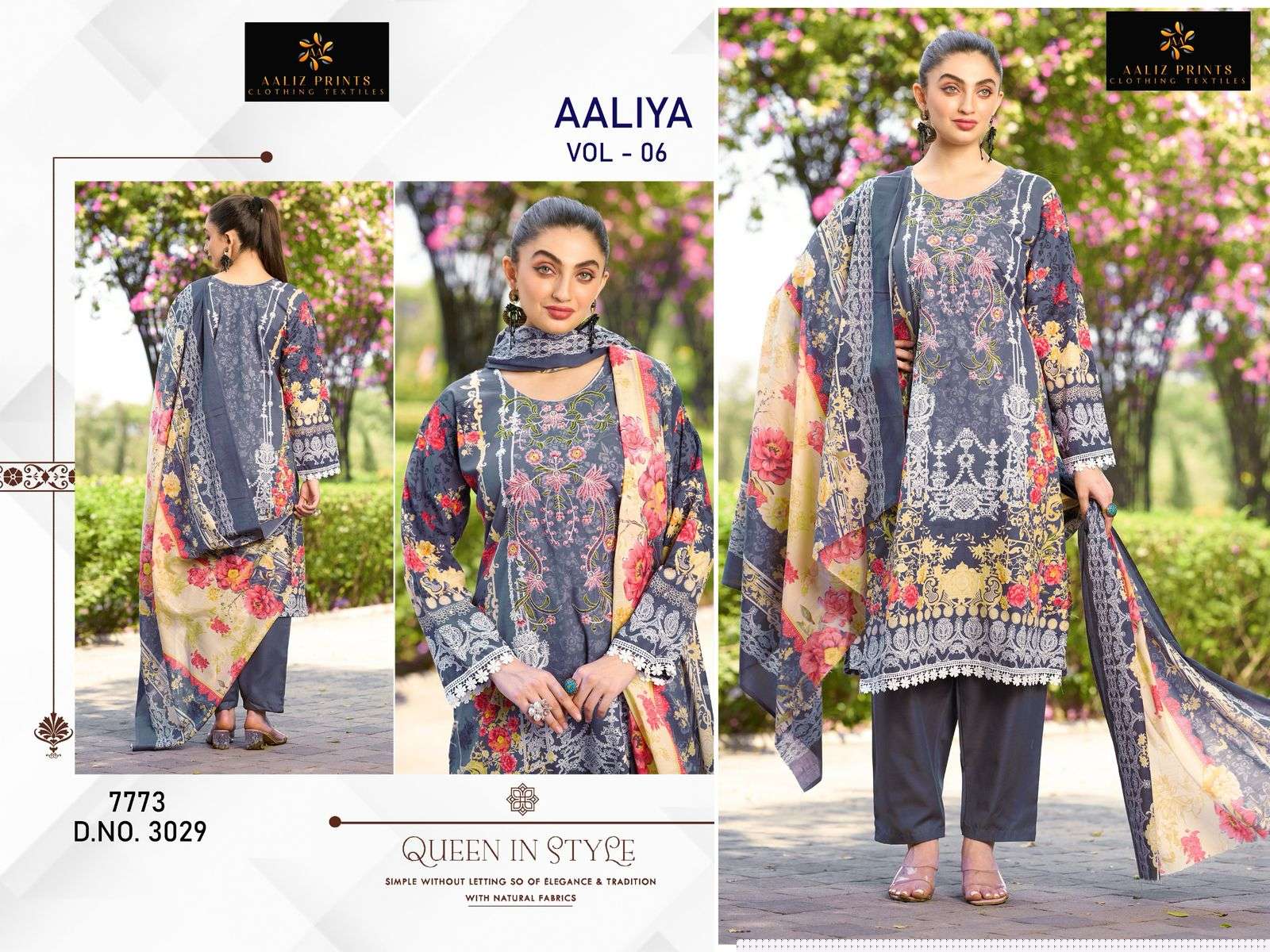 AALIZ PRINTS AALIYA VOL-6 DESIGNER PURE COTTON EMBROIDERY PAKISTANI DRESSES-00062