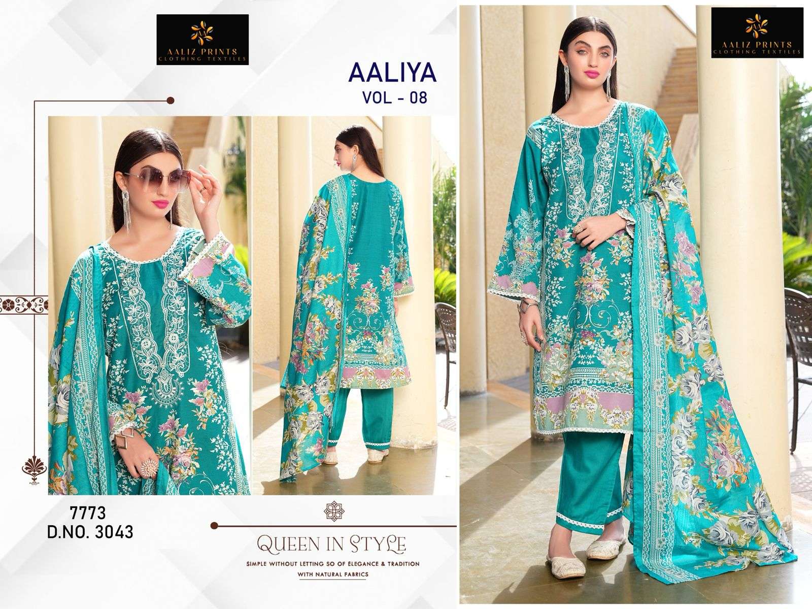 AALIZ PRINTS AALIYA VOL-8 DESIGNER PURE COTTON PRINTED PAKISTANI DRESSES-00201