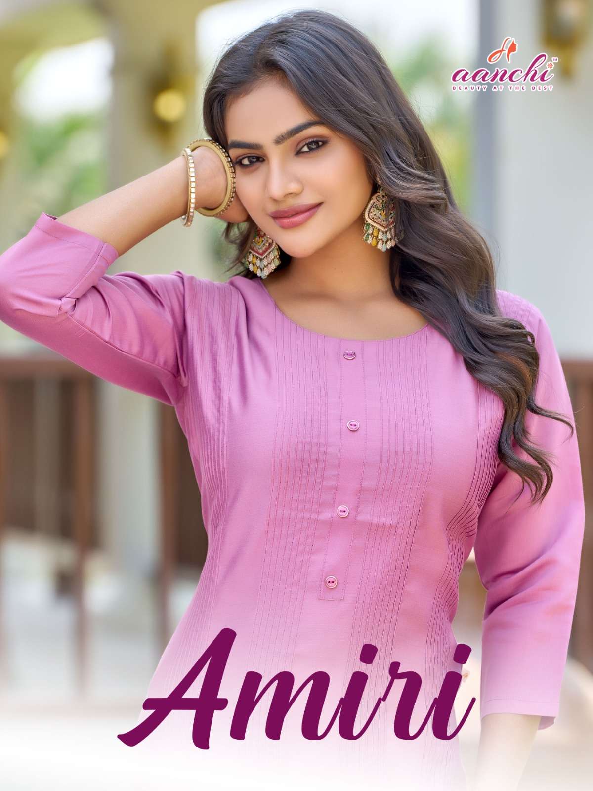 AANCHI AMIRI PURE ROMAN SILK EMBROIDERY KURTIS-00286