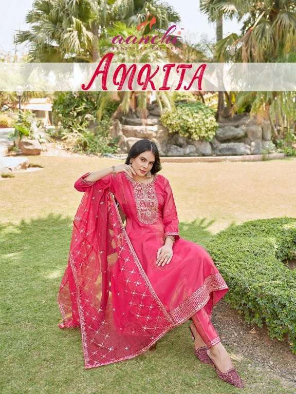AANCHI ANKITA PURE ROMAN SIMMER EMBROIDERY DRESSES-00286