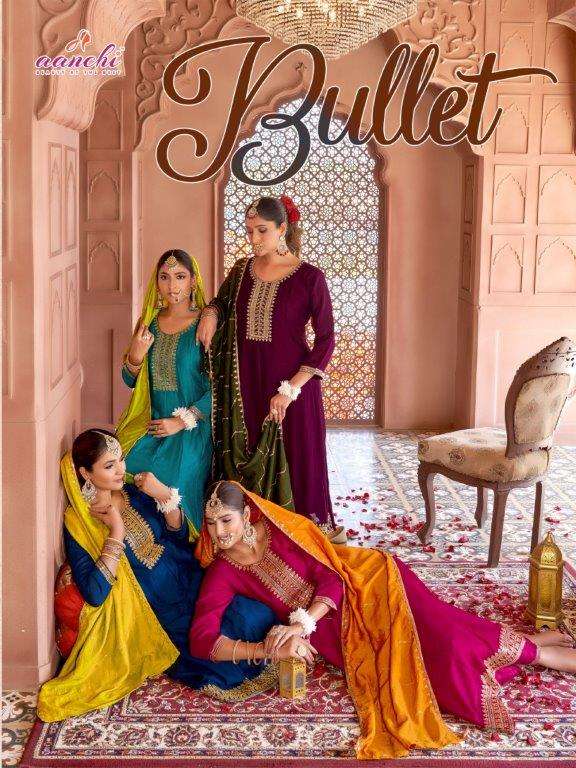AANCHI BULLET 1001 TO 1004 SERIES PURE VICHITRA SILK EMBROIDERY DRESSES-00286