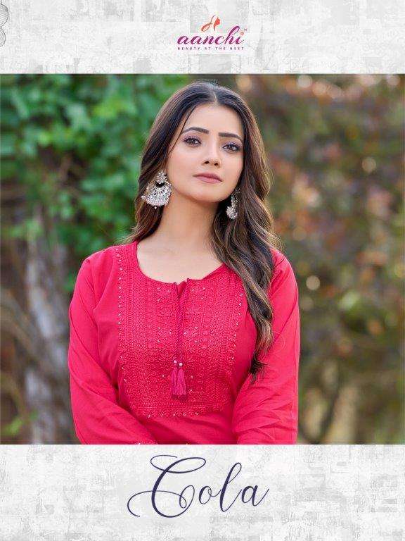 AANCHI COLA PURE RAYON EMBROIDERY PRINTED KURTIS-00286