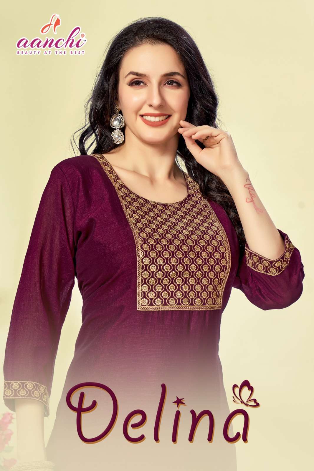 AANCHI DELINA 101 TO 106 SERIES PURE VICHITRA LINEN EMBROIDERY KURTIS-00286