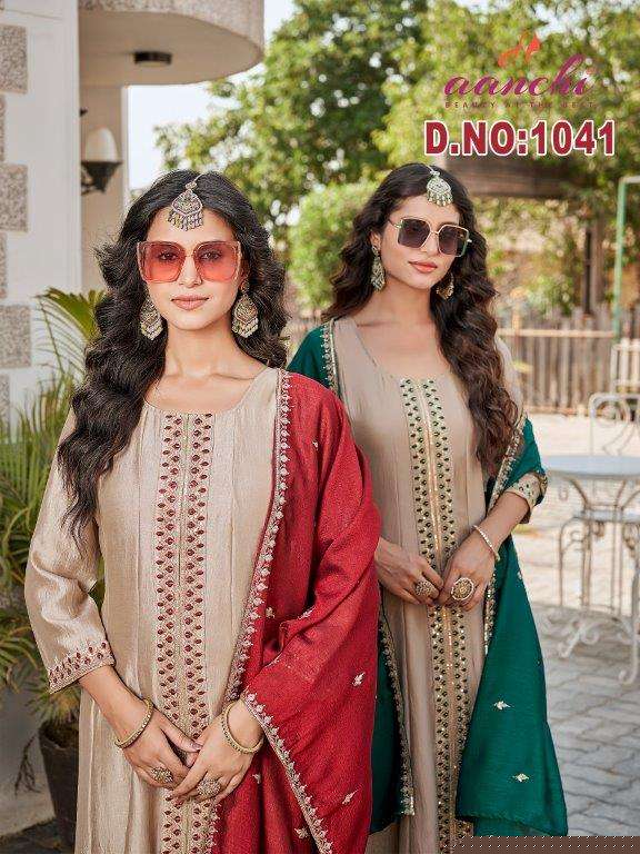 AANCHI DN-1041 PURE VICHITRA SILK EMBROIDERY DRESSES-00286