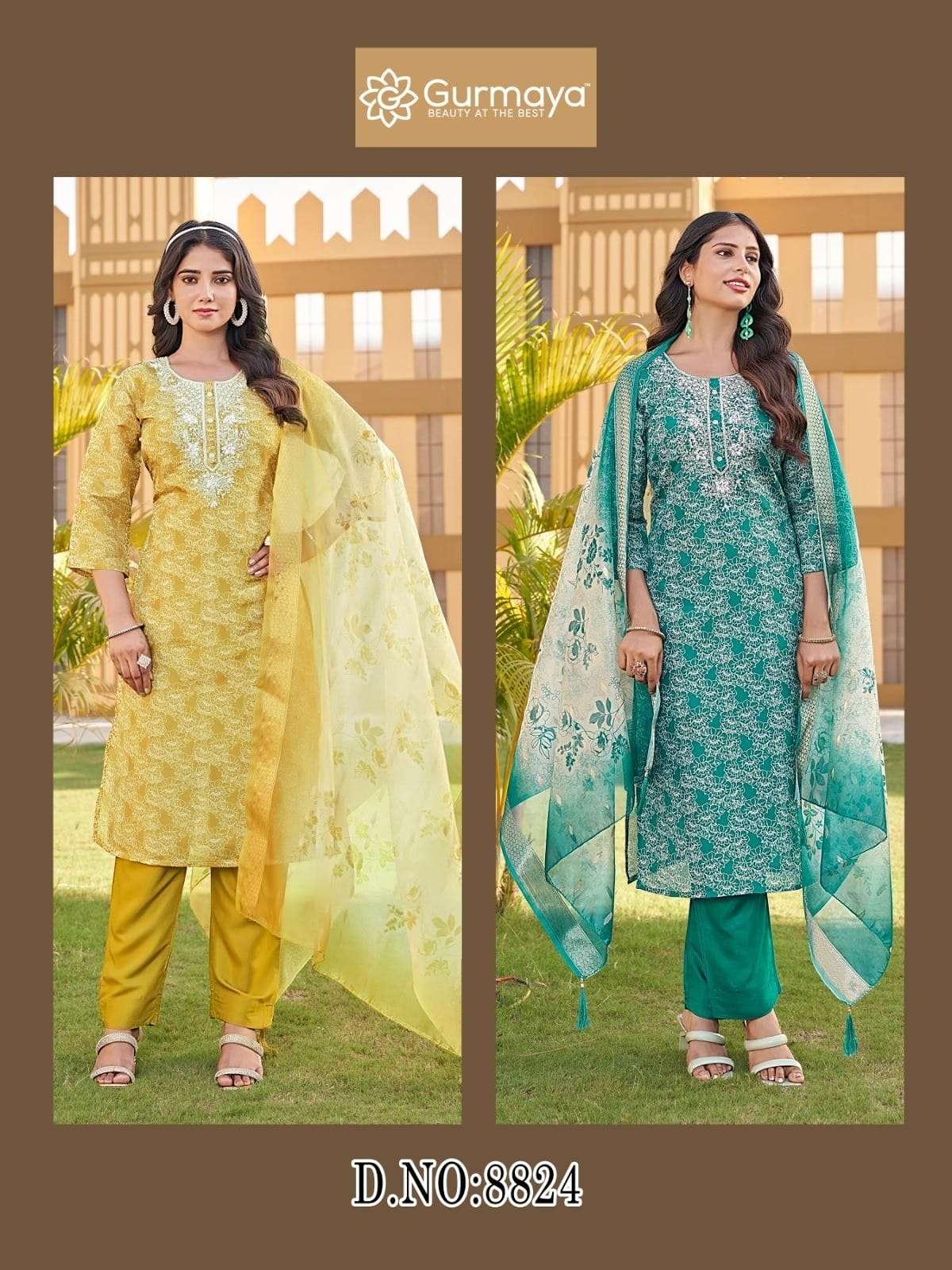 AANCHI DN-8824 PURE TISSUE SHIMMER EMBROIDERY DRESSES-00286