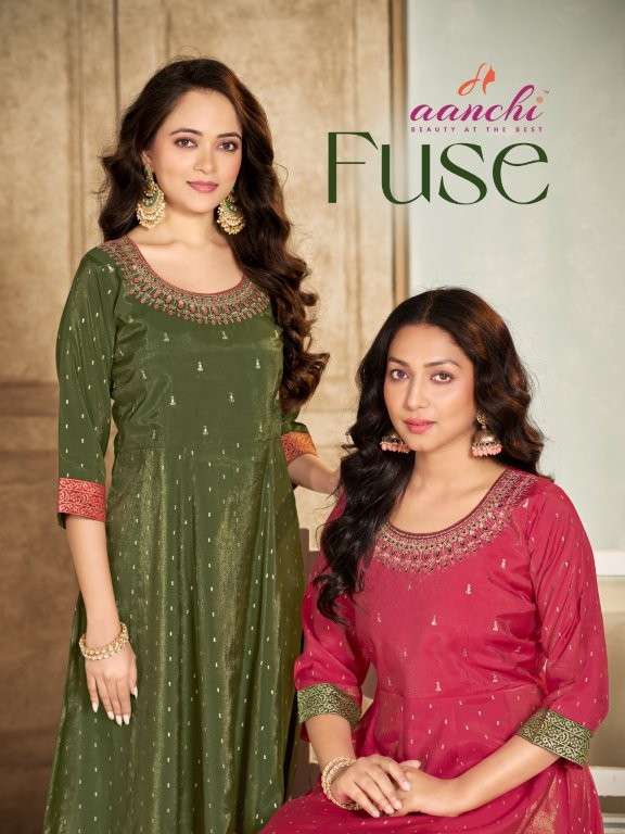 AANCHI FUSE PURE ROMAN SIMMER PRINTED EMBROIDERY KURTIS-00286