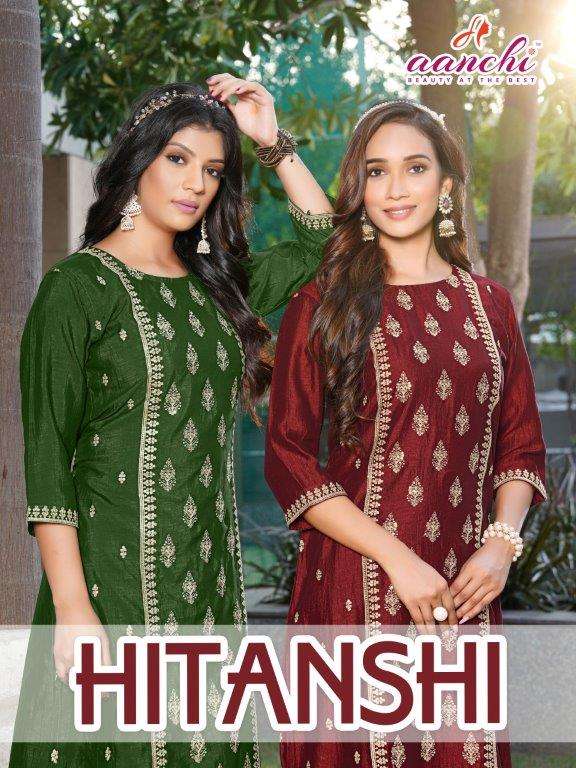 AANCHI HITANSHI 87001 TO 87005 SERIES PURE VICHITRA SILK KURTIS-00286
