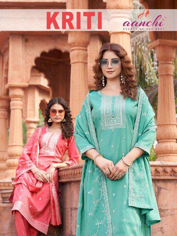 AANCHI KRITI PURE FANCY ROMAN SHIMMER EMBROIDERY DRESSES-00286