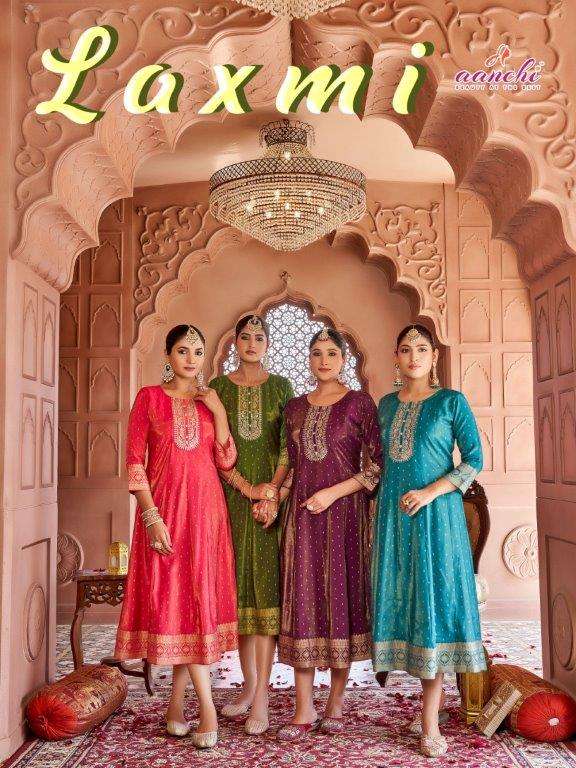 AANCHI LAXMI 1001 TO 1004 SERIES PURE ROMAN SHIMMER KURTIS-00286