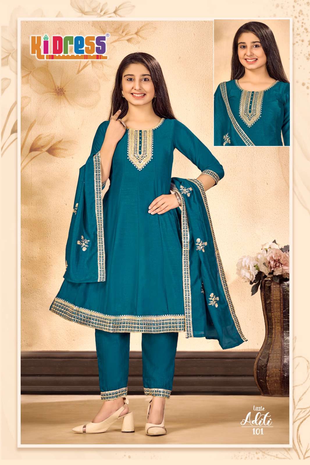 AANCHI LITTLE ADITI PURE VICHITRA SILK EMVROIDERY KIDS DRESSES-00286