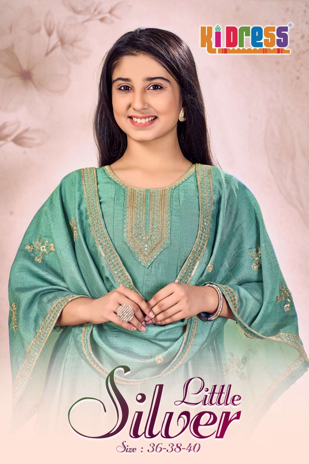 AANCHI LITTLE SILVER 101 TO 102 SERIES PURE VICHITRA SILK EMBROIDERY KIDS DRESSES-00286