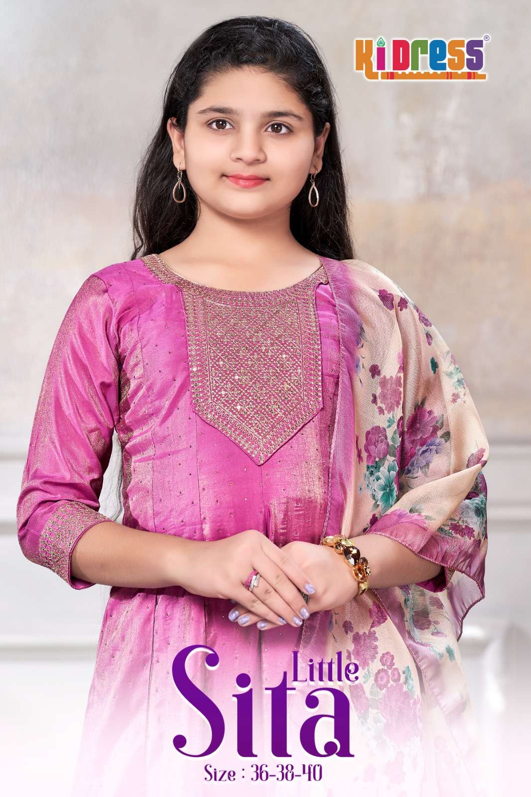 AANCHI LITTLE SITA 101 TO 102 SERIES PURE ROMAN SHIMMER EMBROIDERY DRESSES-00286