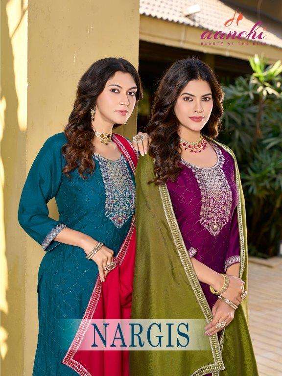 AANCHI NARGIS PURE VICHITRA SILK EMBROIDERY DRESSES-00286
