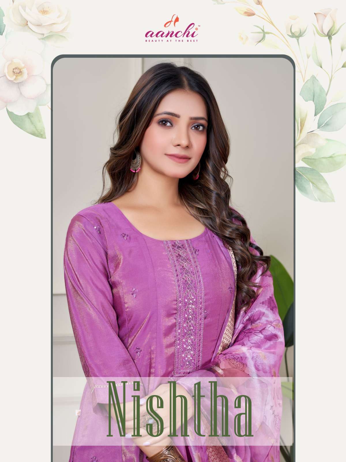 AANCHI NISHTHA PURE ROMAN SHIMMER PRINTED DRESSES-00286