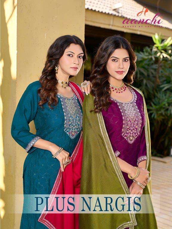 AANCHI PLUS NARGIS PURE VICHITRA SILK EMBROIDERY DRESSES-00286