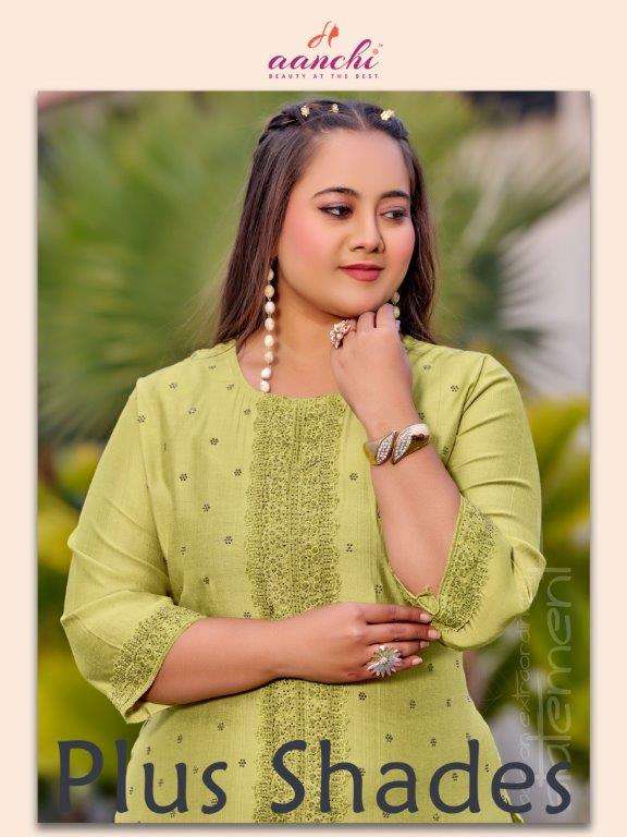 AANCHI PLUS SHADES 01 TO 05 SERIES PURE FANCY VATICAN EMBROIDERY KURTIS-00286