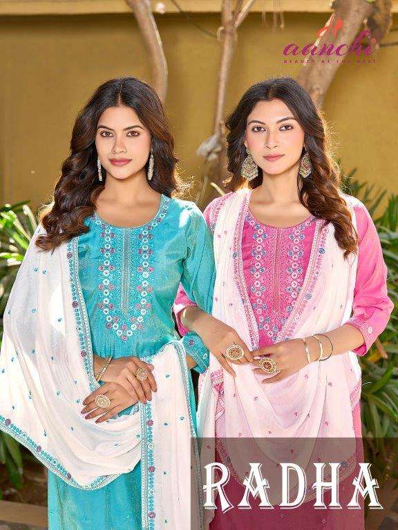 AANCHI RADHA PURE FANCY  ROMAN SHIMMER EMBROIDERY DRESSES-00286