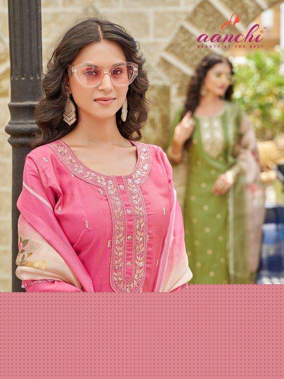 AANCHI SCORPIO PURE FANCY ROMAN SHIMMER EMBROIDERY DRESSES-00286