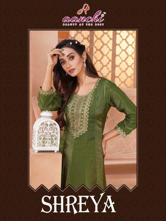 AANCHI SHREYA 100153 TO 100156 SERIES PURE ROMAN SHIMMER FANCY EMBROIDERY KURTIS-00286