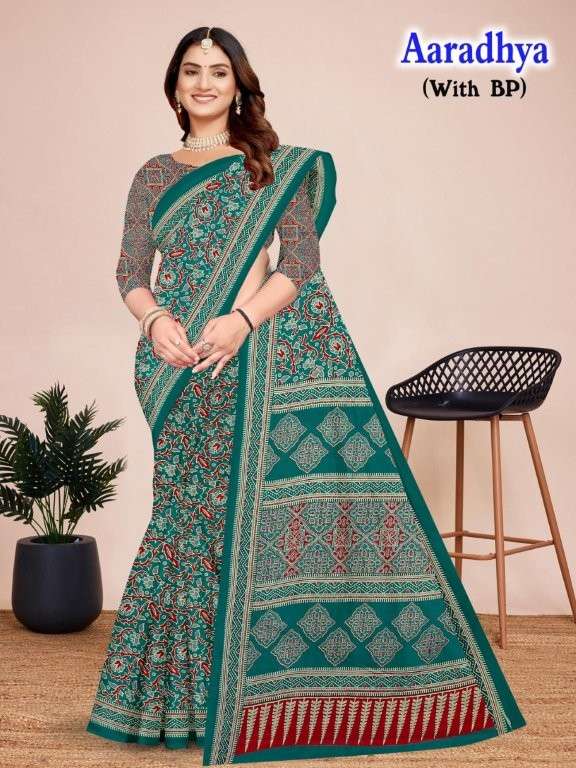 AARADHYA BY ASLIWHOLESALE DESIGNER PURE COTTON PRINTED SAREES-00015