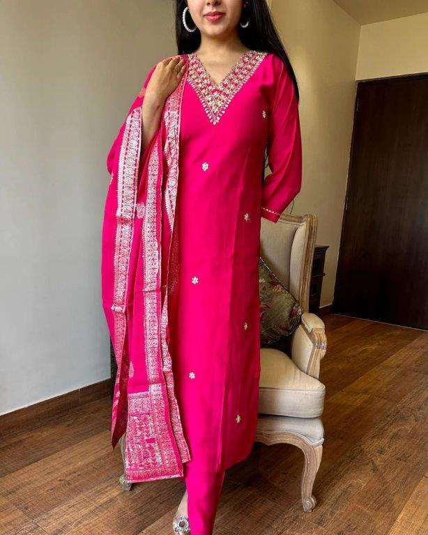 AARTI BY ASLIWHOLESALE DESIGNER PURE VISCOSE CHANDERI EMBROIDERY DRESSES-00264