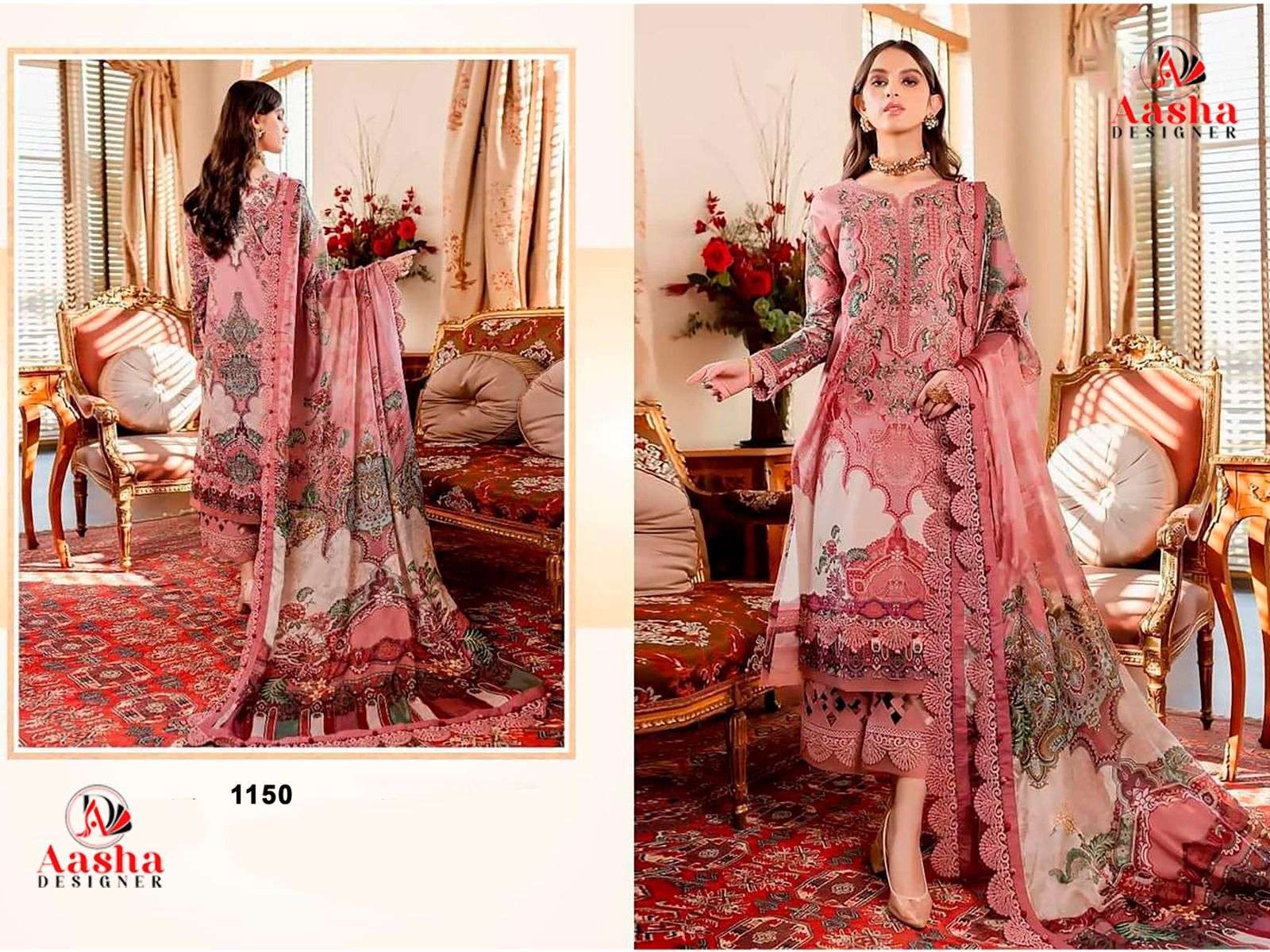 AASHA 1150 COLOUR PURE HEAVY COTTON PRINTED EMBROIDERY PAKISTANI DRESS-00062