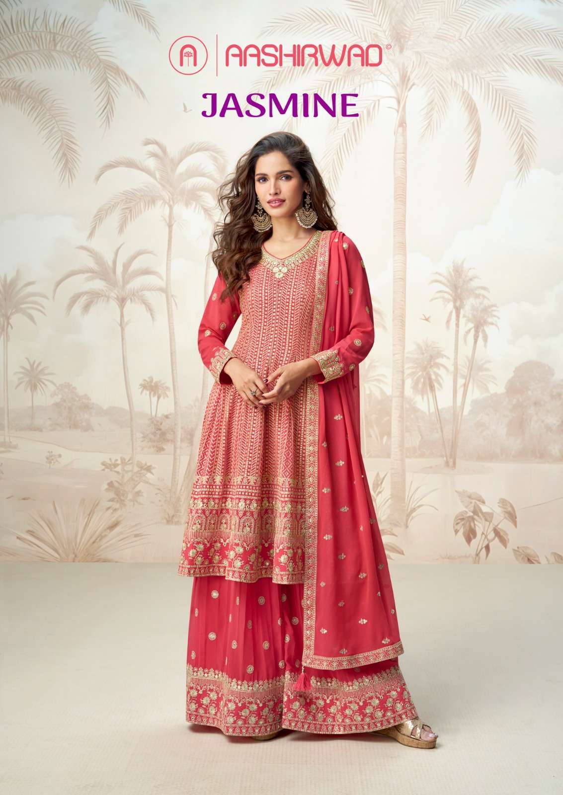 AASHIRWAD CREATION JASMIN 10220 TO 10222 SERIES PURE GEORGETTE EMBROIDERY DRESSES-00150