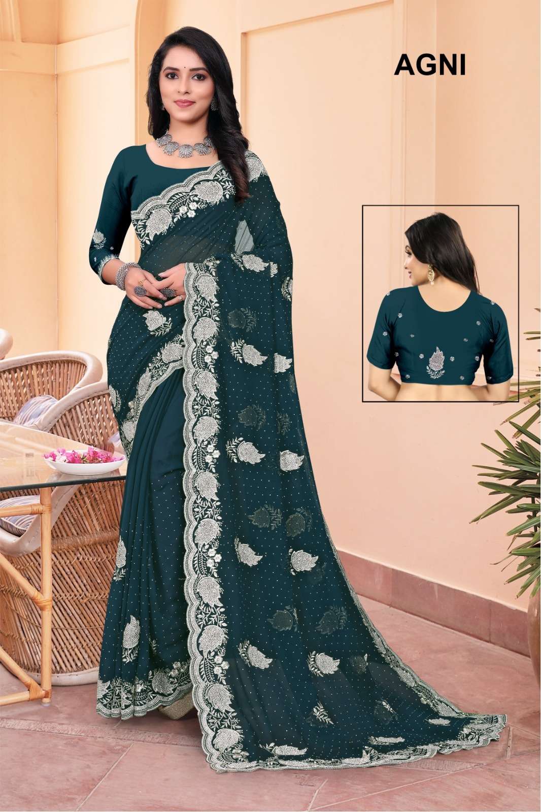 AGNI COLOUR BY ASLIWHOLESALE DESIGNER PURE GEORGETTE EMBROIDERY PRINTED SAREES-00103
