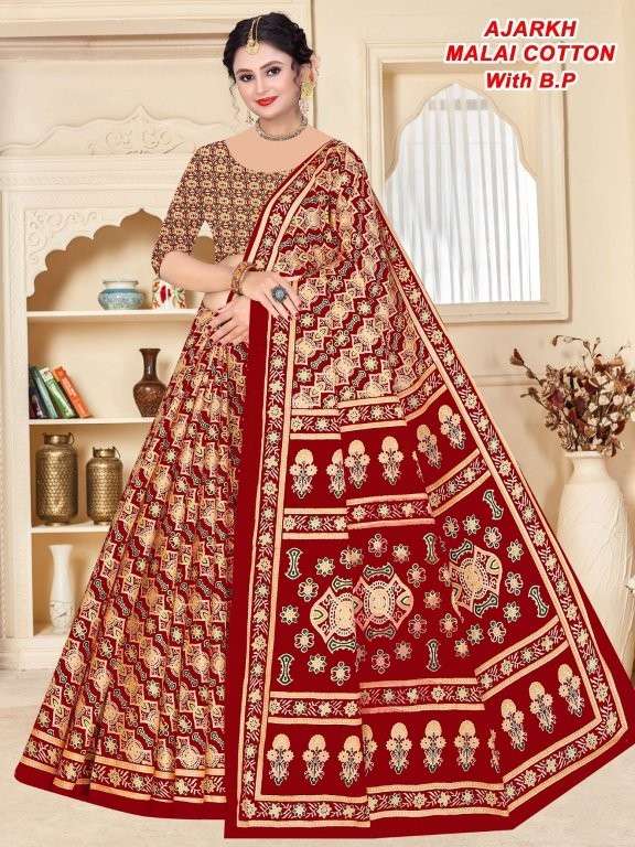 AJRAKH BY ASLIWHOLESALE DESIGNER PURE COTTON PRINTED SAREES-00015