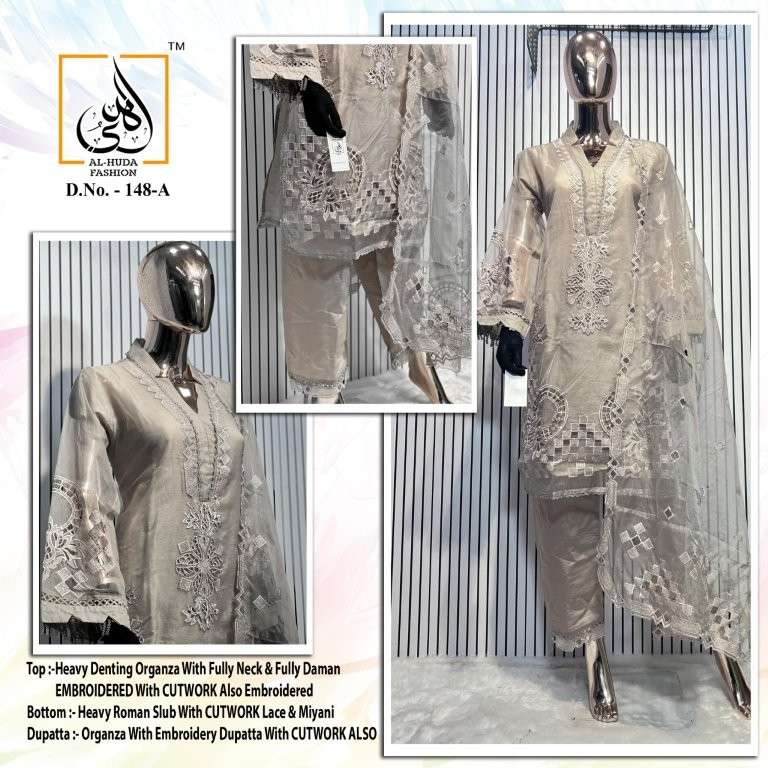 AL-HUDA DESIGNER AL-HUDA 148 COLOURS PURE ORGANZA EMBROIDERY DRESSES-00272