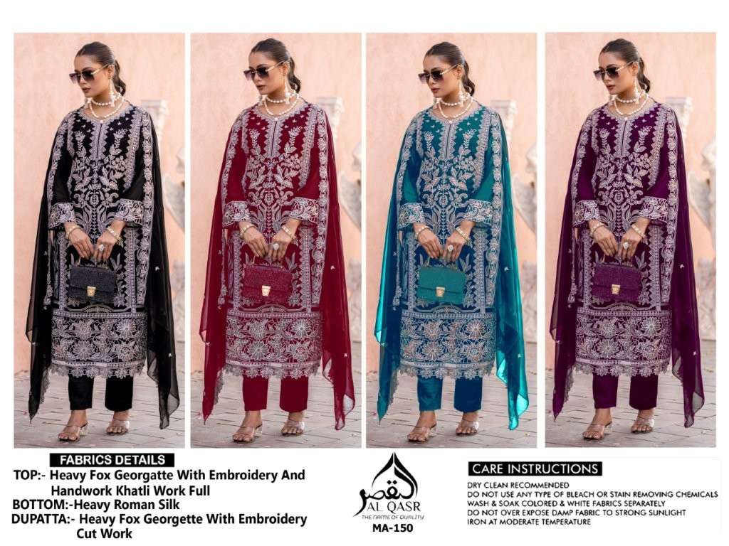 AL QASR MA-150 PURE FAUX GEORGETTE EMBROIDERY DRESSES-00245