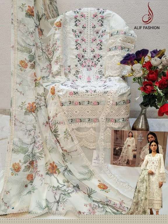 ALIF FASHION A-84 COLOUR PURE HEAVY CEMRIC COTTON EMBROIDERY PAKISTANI DRESSES-000222