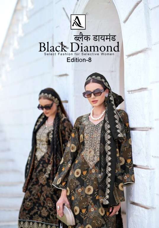 ALOK SUIT BLACK DIAMOND VOL-8 HEAVY EMBROIDERY RAYON PRINTED PAKISTANI DRESSES-00201