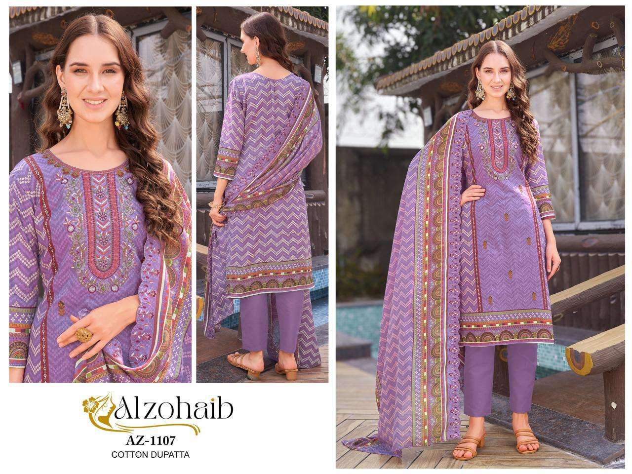 ALZOHAIB 1107-08 SERIES PURE HEAVY EMBROIDERY COTTON PAKISTANI DRESSES-00062