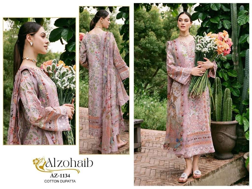 ALZOHAIB AZ-1134 COLOUR PURE COTTON PRINTED PAKISTANI DRESS-00062