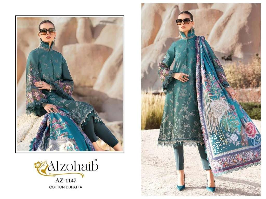 ALZOHAIB AZ-1147-49-83-84-85 COLOURS PURE HEAVY EBMROIDERY COTTON PAKISTANI DRESSES-00011