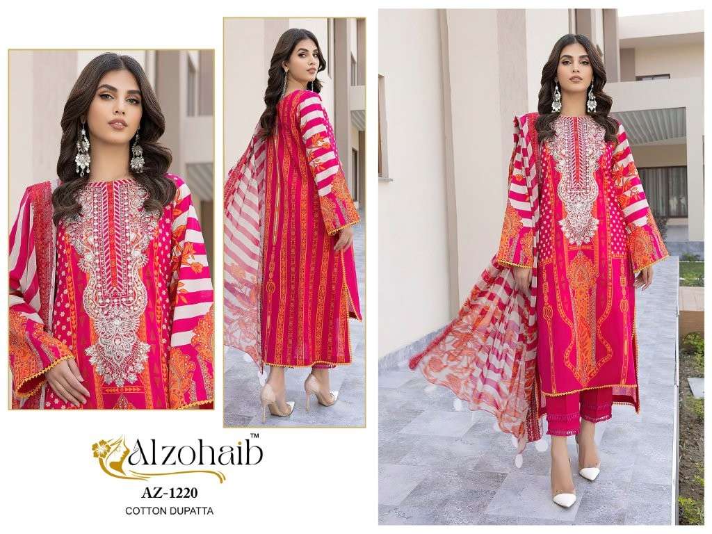 ALZOHAIB AZ-1220 SERIES PURE COTTON PRINTED EMBROIDERY PAKISTANI DRESS-00011