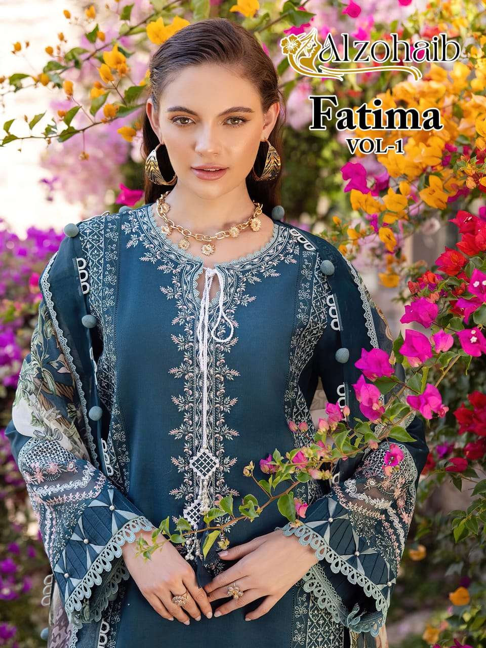 ALZOHAIB FATIMA VOL-1 AZ-1141 TO AZ-1145 SERIES PURE COTTON PRINTED PAKISTANI DRESSES-00062