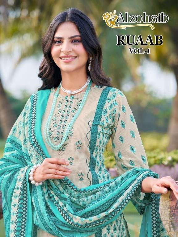 ALZOHAIB RUAAB VOL-1 PURE HEAVY COTTON PRINTED EMBROIDERY PAKISTNAI DRESSES-00062