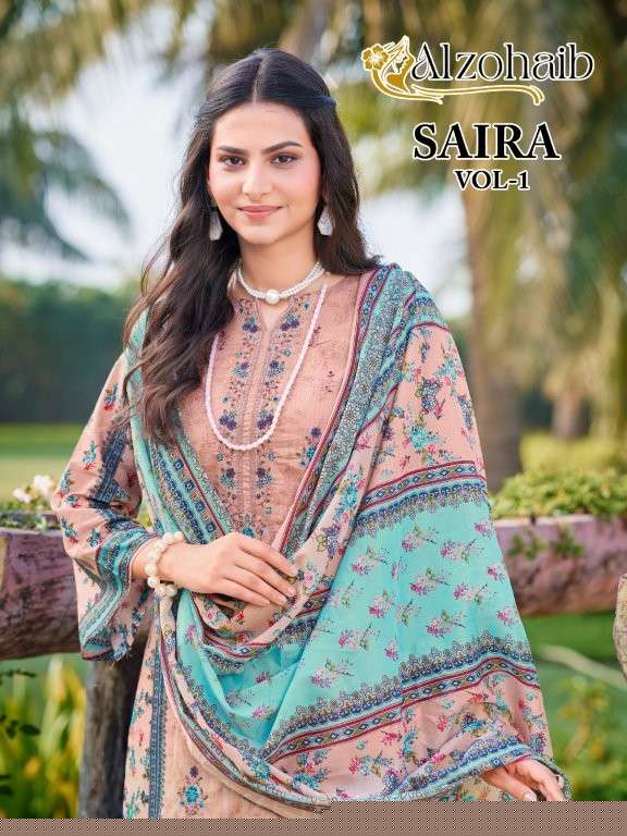 ALZOHAIB SAIRA VOL-1 1251 1255 SERIES PURE CAMBRIC COTTON PAKISTANI DRESSES-00011