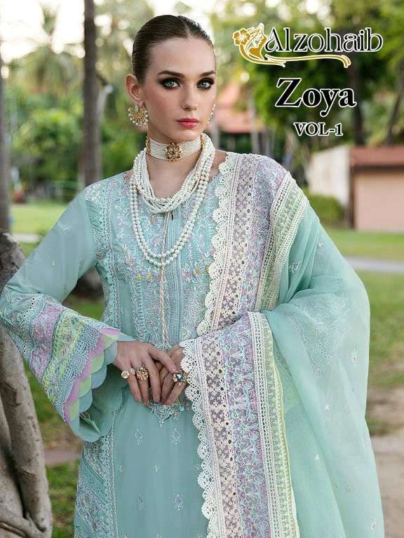 ALZOHAIB ZOYA VOL-1 HEAVY EMBROIDERY COTTON PAKISTANI DESSES-00011