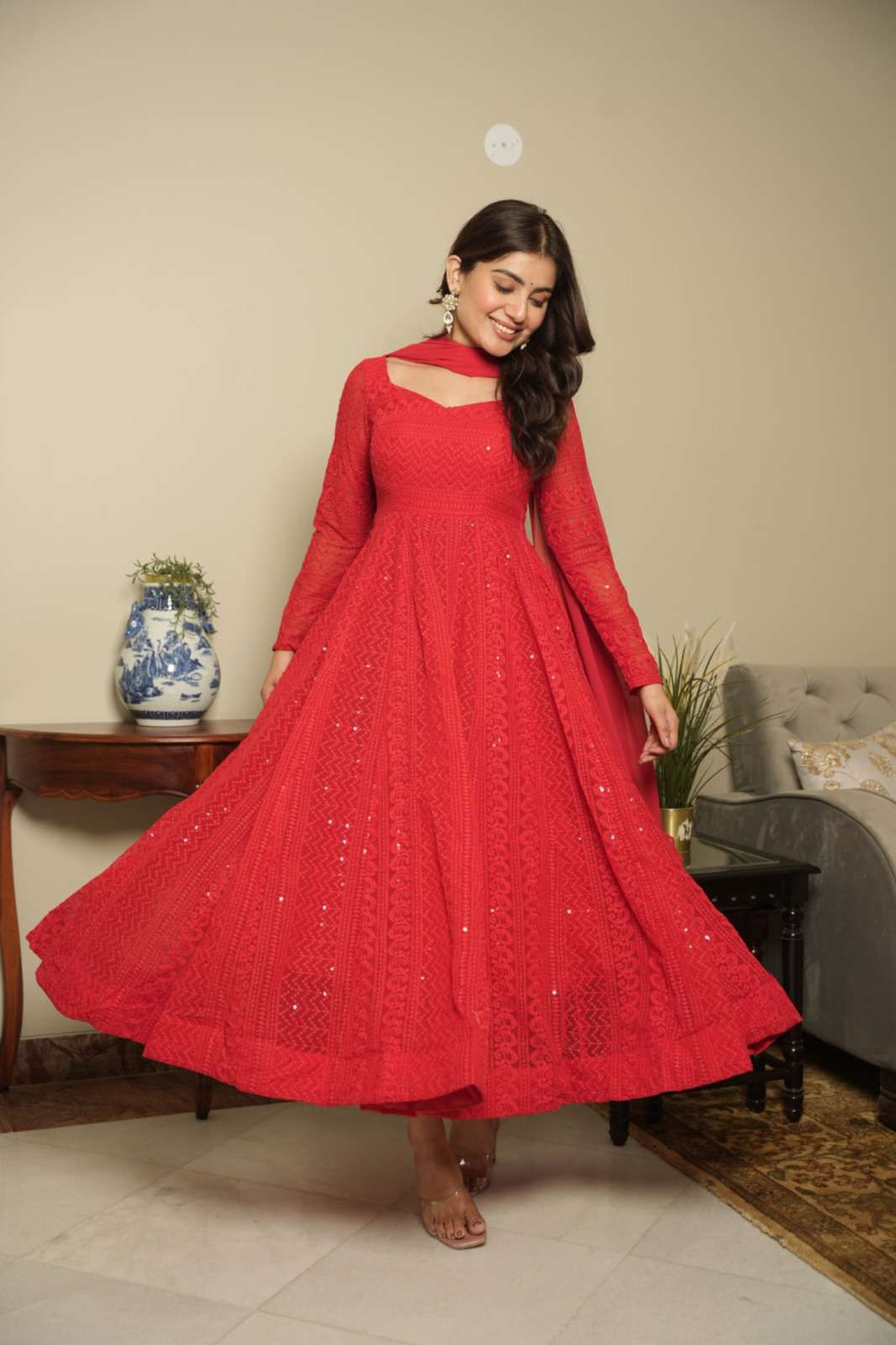 BAN-117 BY ASLIWHOLESALE DESIGNER PURE GEORGETTE EMBROIDERY DRESSES-00097