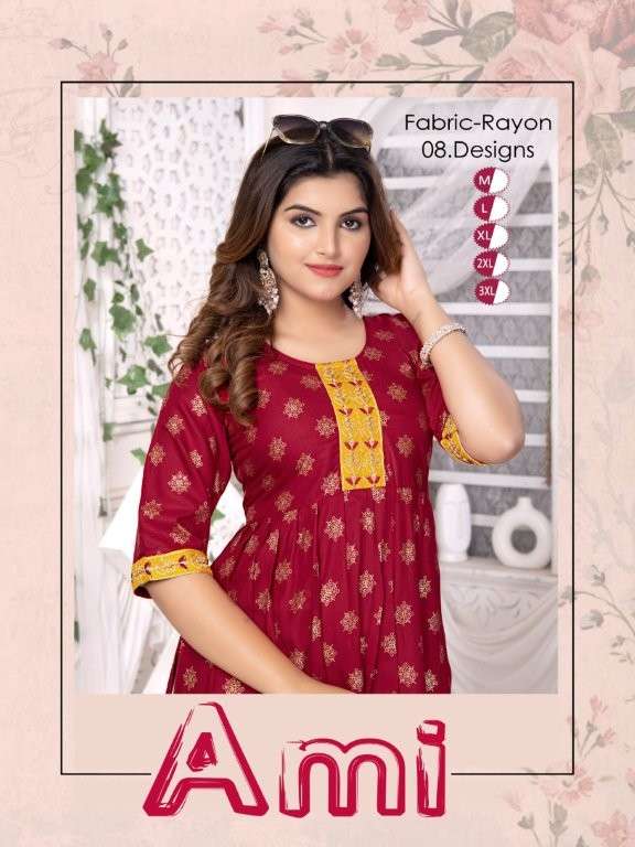 BEAUTY QUEEN AMI BY ALSIWHOLESALE DESIGNER PURE RAYON PRINTED KURTIS-00093