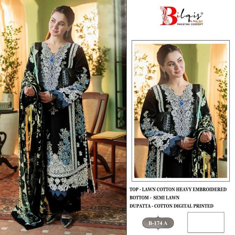 BILQIS B-174 COLOUR PURE HEAVY COTTON LAWN EMBROIDERY PAKISTANI DRESSES-00201